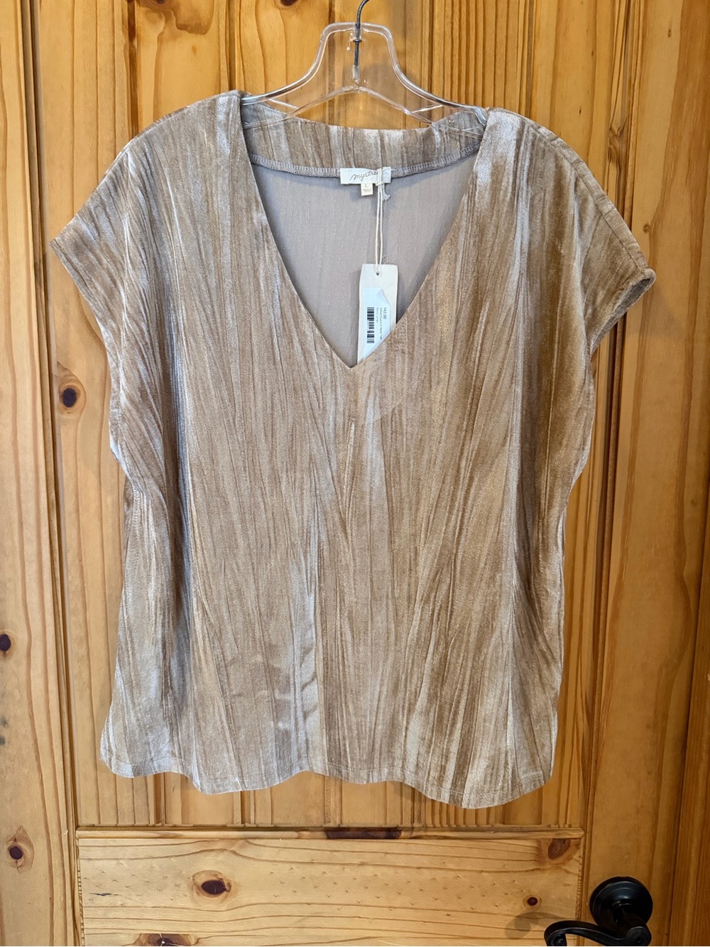 Mystree Taupe V-Neck Sleeveless crushed velvet Top